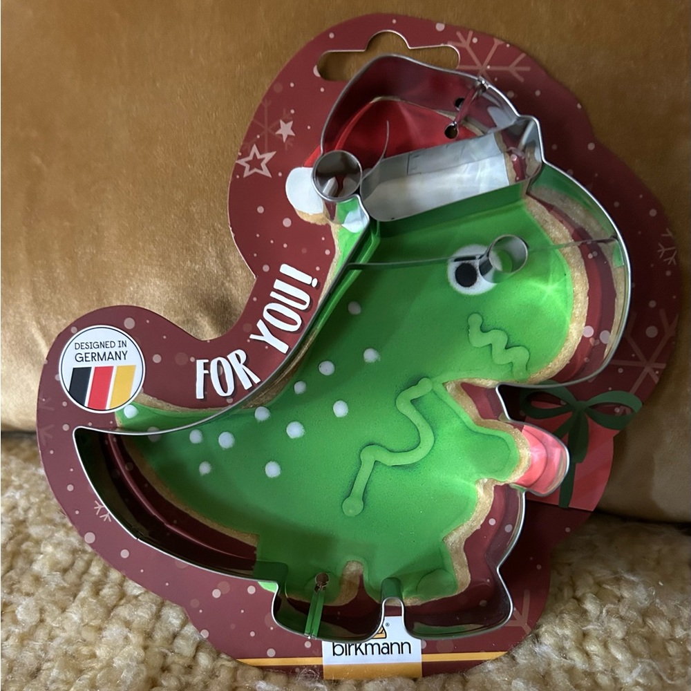Birkmann Christmas Dinosaur Cookie Cutter 6" Metal Oversized NEW w/Recipe